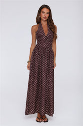 Yes To Polka Dots Halter Maxi Dress Brown