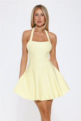 Wink Wink Halter Knit Mini Dress Lemon