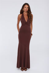 Chic Spark Halter Maxi Dress Chocolate