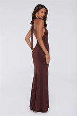 Chic Spark Halter Maxi Dress Chocolate