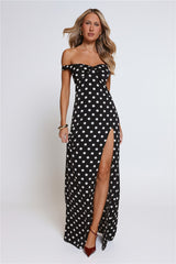 Trending Live Off Shoulder Polka Dot Maxi Dress Black