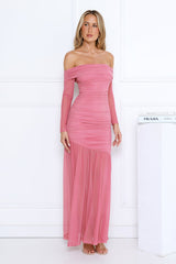 Pretty Allure Off Shoulder Maxi Dress Rose