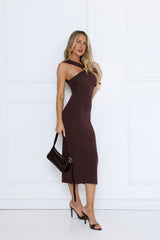 Gilded Nights Midi Dress Brown
