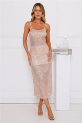 High Shine Set Sequin Midi Dress Gold