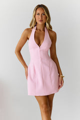 Elaria Halter Tailored Mini Dress Pink