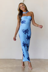 Gilded Mirage Mesh Maxi Dress Blue
