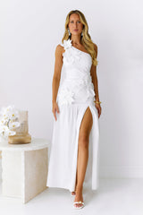 Blooming Whimsy One Shoulder Maxi Dress White