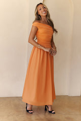 Camellia Charm Off Shoulder Maxi Dress Orange