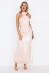 Star Shine Halter Sequin Maxi Dress Pink
