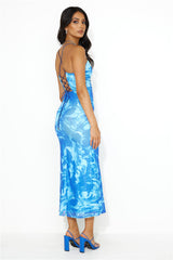 Wine And Dine Me Mesh Midi Dress Blue