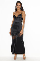 Formal Retreat Satin Maxi Dress Black