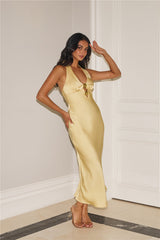 Gold Romance Halter Satin Maxi Dress Butter