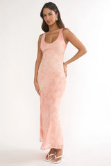 Elowra Mesh Maxi Dress Floral Pink