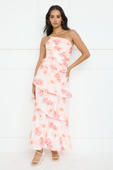 Petal Whirl One Shoulder Maxi Dress Pink