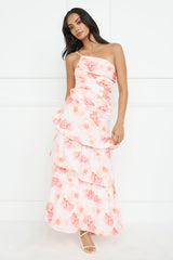 Petal Whirl One Shoulder Maxi Dress Pink