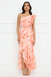 Serene Chic One Shoulder Maxi Dress Peach