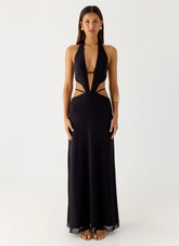 Astraeus Beaded Sequin Maxi Dress Black