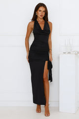 Electric Bloom Halter Maxi Dress Black