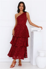 Pixie Petals One Shoulder Maxi Dress Burgundy