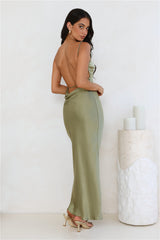 Unveiled Sophistication Satin Maxi Dress Olive