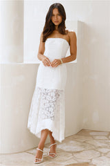 Luxe Petal Lace Strapless Maxi Dress White