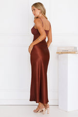 Rule The Glow Satin Mesh Maxi Dress Brown