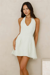 Soft Morning Mist Halter Gingham Mini Dress Green