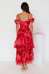 Whimsical Wonders Off Shoulder Midi Dress Pink