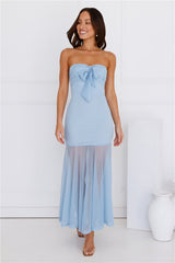 Misty Morning Magic Strapless Mesh Maxi Dress Blue