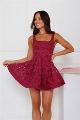 Always Unique Embroidered Mini Dress Berry