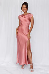 The Valentina Cap Sleeve Satin Maxi Dress Rose