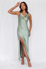 The Loretta Cowl Satin Maxi Dress Sage