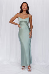 The Samara Satin Maxi Dress Sage