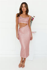 Shimmer Shores Sequin Midi Dress Pink
