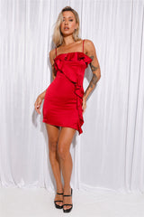 Bright Bling Satin Mini Dress Red