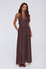 Yes To Polka Dots Halter Maxi Dress Brown