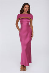 Starry Enchant Satin Strapless Maxi Dress Magenta