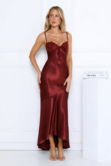 Nightfall Chic Satin Maxi Dress Burgundy