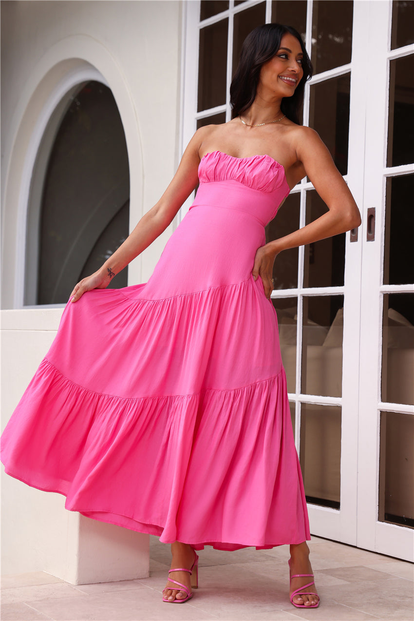 Iced Drinks Beachside Strapless Maxi Dress Hot Pink