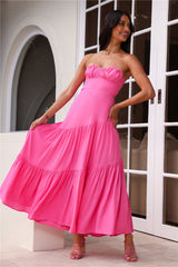 Iced Drinks Beachside Strapless Maxi Dress Hot Pink