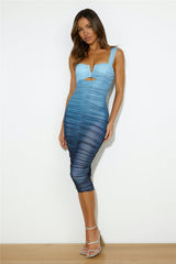 Highlights Mesh Midi Dress Blue