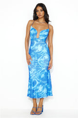 Wine And Dine Me Mesh Midi Dress Blue