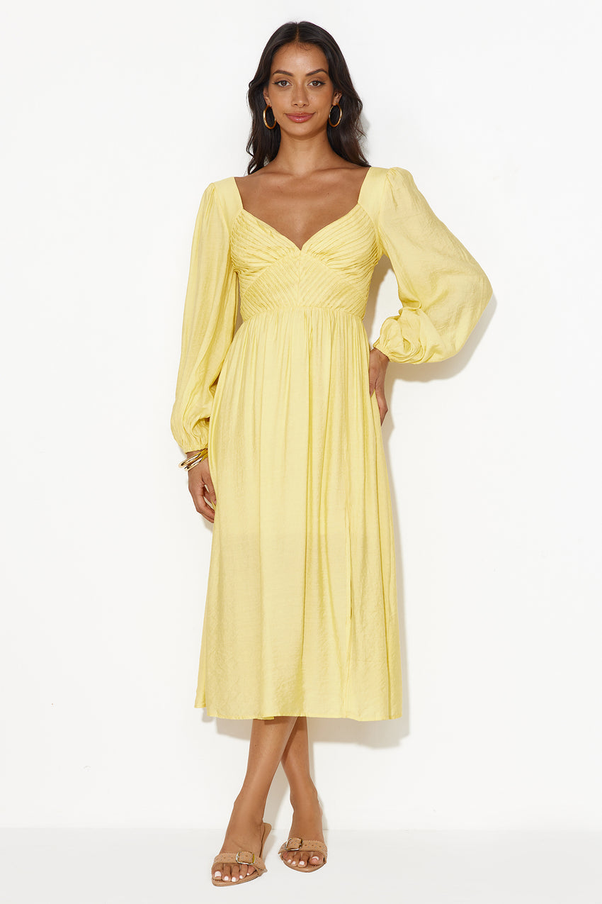 Dancing Deni Long Sleeve Midi Dress Yellow