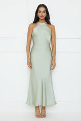Icon Status Satin Maxi Dress Sage
