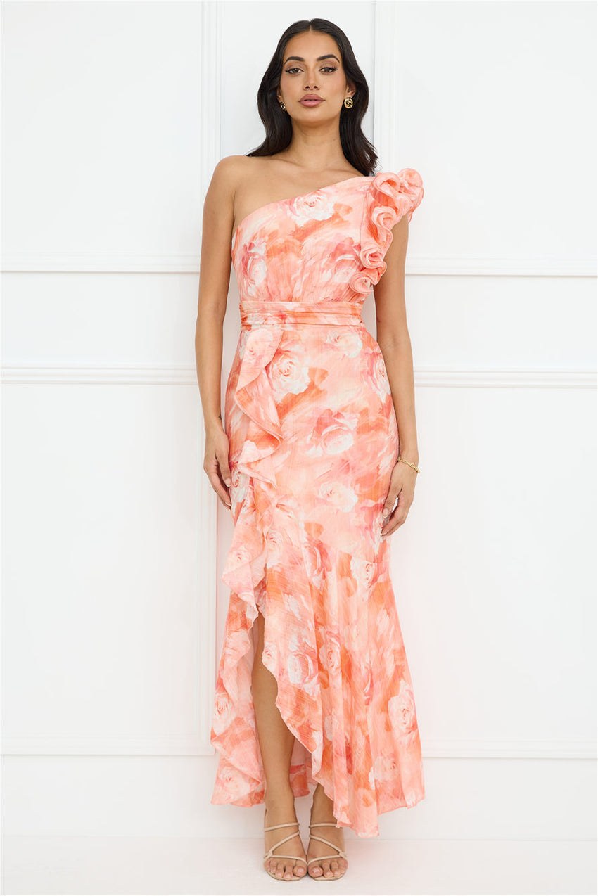 Serene Chic One Shoulder Maxi Dress Peach