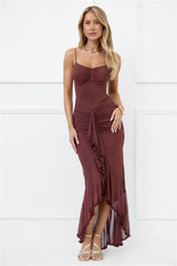 Shimmer In The Dark Mesh Maxi Dress Brown