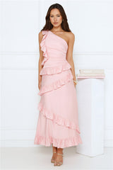 Moonlit Thoughts One Shoulder Maxi Dress Pink