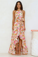 Floral Allure Halter Maxi Dress Orange
