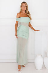 Dewdrop Dream Off Shoulder Mesh Maxi Dress Sage