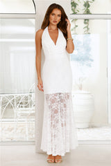 Enchanted Romance Halter Lace Maxi Dress White